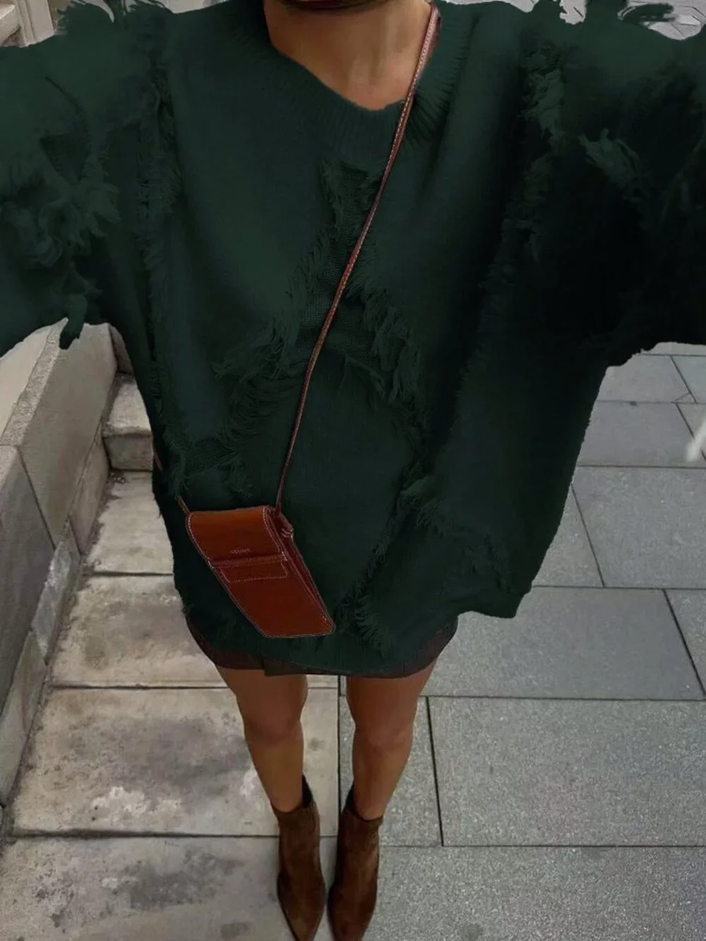 Dark Green Casual Women's Round Neck Loose Drop Sleeve Pullover